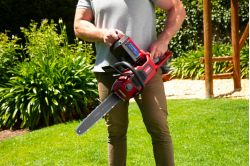 Toro 60V MAX battery chainsaw - loading the battery unit